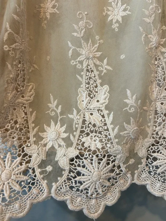 Zara Sheer Embroidered Kimono in Beige with White Lace - Picture 7 of 16